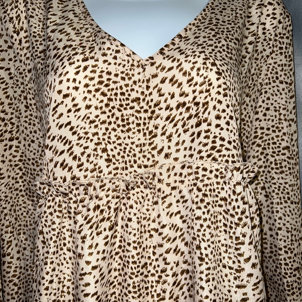 Dalmatian Print Frill Trim Chiffon Smock Dress in Apricot (L-8/10) - Picture 9 of 12